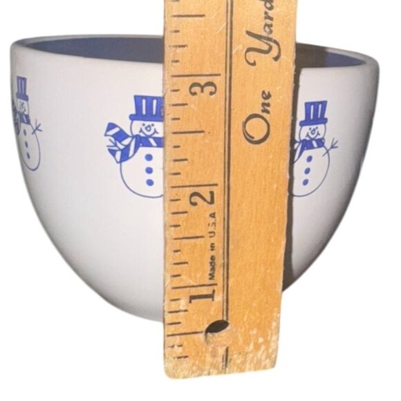 Set Of 3 WCL Snowman Ceramic Bowls With Blue Interior - Picture 3 of 7
